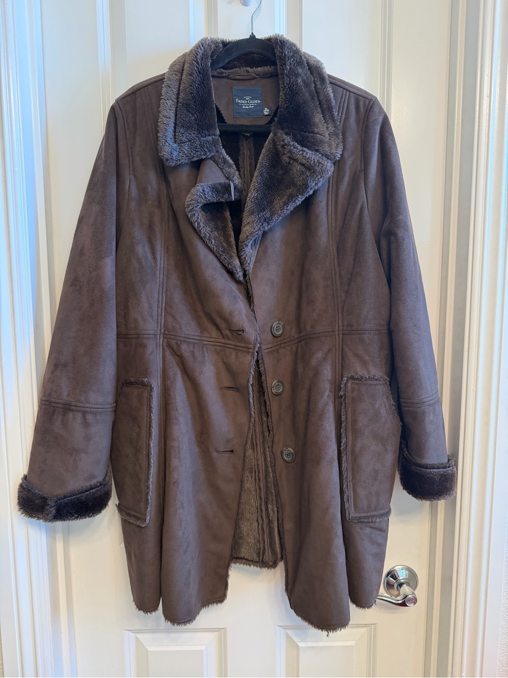 Faded Glory Brown Faux-Shearling Trim Trench Coat